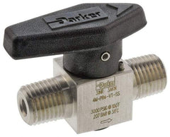 Parker - 1/2" Pipe, 3,000 psi WOG Rating, 316 Stainless Steel, Inline, One Way Instrumentation Plug Valve - Wedge Handle, MNPT x MNPT End Connections, Viton Seal - Benchmark Tooling