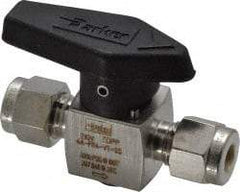 Parker - 1/4" Pipe, 3,000 psi WOG Rating, 316 Stainless Steel, Inline, One Way Instrumentation Plug Valve - Wedge Handle, Viton Seal - Benchmark Tooling