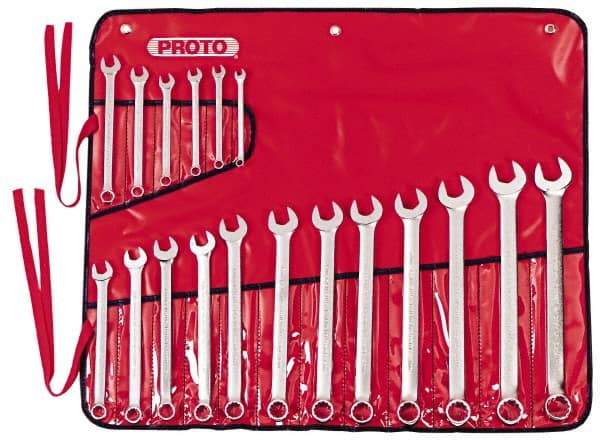 Proto - 18 Piece, 7mm to 24mm, Combination Wrench Set - Metric Measurement Standard, Satin Finish, Comes in Canvas Roll - Benchmark Tooling