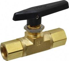 Parker - 1/2" Pipe, FNPT x FNPT End Connections, Brass, Inline, Two Way Flow, Instrumentation Ball Valve - 3,000 psi WOG Rating, Wedge Handle, PTFE Seal, PTFE Seat - Benchmark Tooling