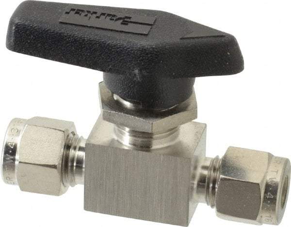 Parker - 1/4" Pipe, Stainless Steel, Inline, Two Way Flow, Instrumentation Ball Valve - 2,500 psi WOG Rating, Wedge Handle, PFA Seat - Benchmark Tooling