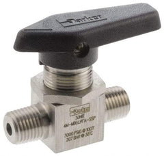 Parker - 1/4" Pipe, MNPT x MNPT End Connections, Stainless Steel, Inline, Two Way Flow, Instrumentation Ball Valve - 3,000 psi WOG Rating, Wedge Handle, PFA Seat - Benchmark Tooling