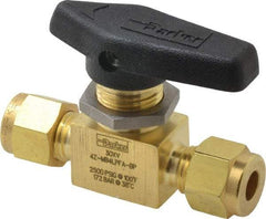 Parker - 1/4" Pipe, Compression x Compression CPI End Connections, Brass, Inline, Two Way Flow, Instrumentation Ball Valve - 2,500 psi WOG Rating, Wedge Handle, PFA Seat - Benchmark Tooling