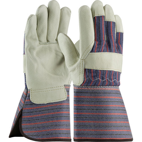 87-1663/XL Grain Leather Palm Gloves - Top Grain Cowhide - Gunn Cut - Reg. Grade - Rubberized Gauntlet Cuff - Exact Industrial Supply