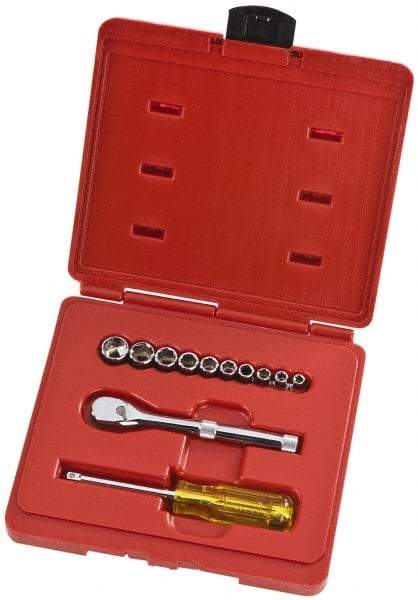 Proto - 12 Piece 1/4" Drive Full Polish Finish Socket Set - 6 Points, 3/16" to 9/16" Range, Inch Measurement Standard - Benchmark Tooling