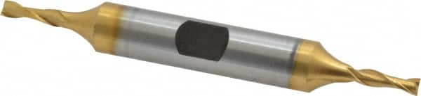 Hertel - 1/8", 3/8" LOC, 3/8" Shank Diam, 3-1/16" OAL, 2 Flute, Cobalt Square End Mill - Double End, TiN Finish, Spiral Flute, 30° Helix, Centercutting, Right Hand Cut, Right Hand Flute - Benchmark Tooling