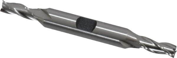 Hertel - 1/4", 5/8" LOC, 3/8" Shank Diam, 3-3/8" OAL, 3 Flute, High Speed Steel Square End Mill - Double End, Uncoated, Spiral Flute, 30° Helix, Centercutting, Right Hand Cut, Right Hand Flute - Benchmark Tooling