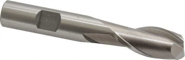 Cleveland - 9/16", 1-1/8" LOC, 1/2" Shank Diam, 3-3/8" OAL, 2 Flute, High Speed Steel Square End Mill - Single End, Uncoated, Spiral Flute, 30° Helix, Centercutting, Right Hand Cut, Right Hand Flute, Series HG-2 - Benchmark Tooling