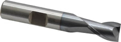 Cleveland - 3/8", 9/16" LOC, 3/8" Shank Diam, 2-1/2" OAL, 2 Flute, High Speed Steel Square End Mill - Single End, TiCN Finish, Spiral Flute, 30° Helix, Centercutting, Right Hand Cut, Right Hand Flute, Series HG-2 - Benchmark Tooling