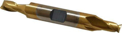 Cleveland - 1/4", 3/8" LOC, 3/8" Shank Diam, 2-7/8" OAL, 2 Flute, High Speed Steel Square End Mill - Double End, TiN Finish, Spiral Flute, 30° Helix, Centercutting, Right Hand Cut, Right Hand Flute, Series HD-2 - Benchmark Tooling