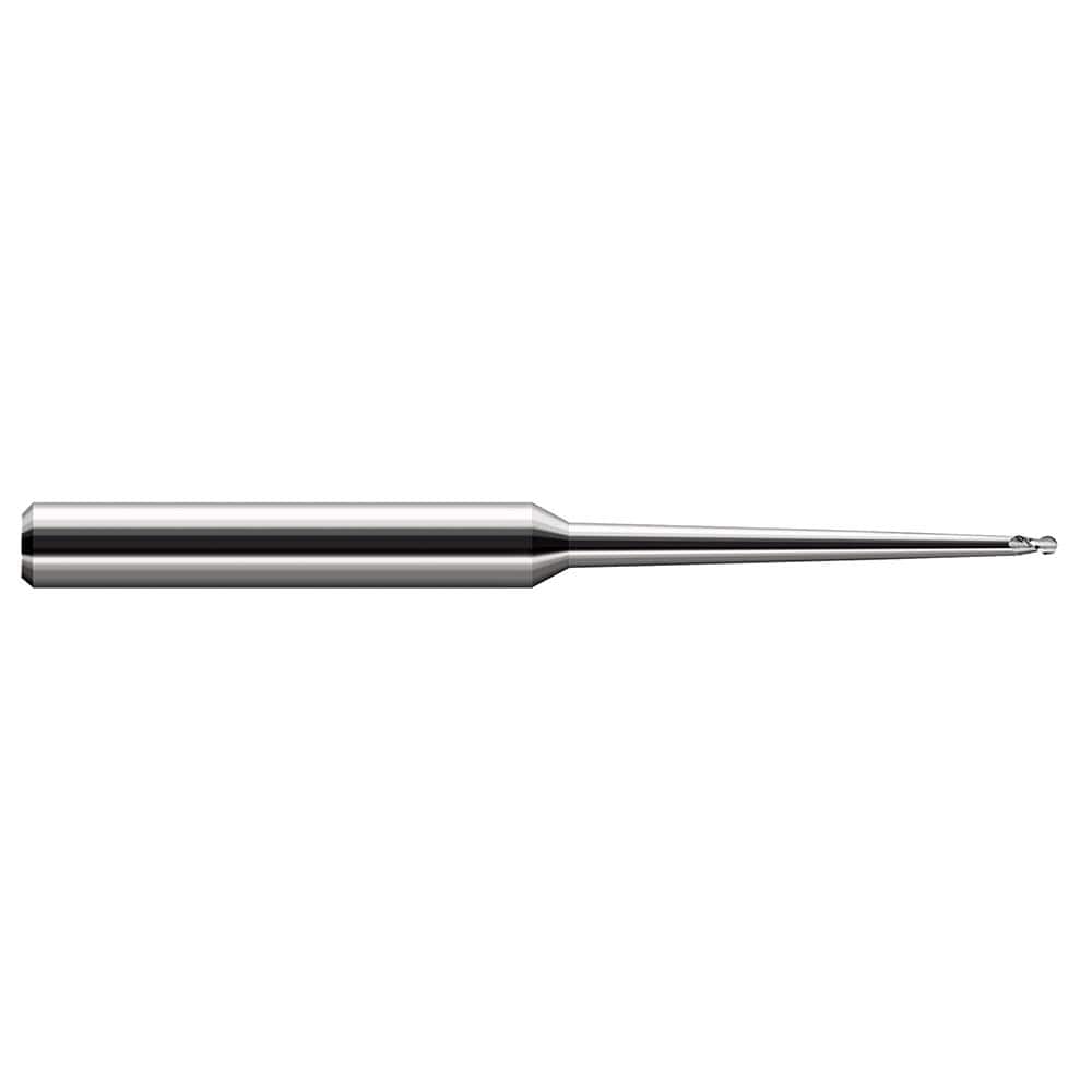 Ball End Mill: 0.156″ Dia, 0.234″ LOC, 2 Flute, Solid Carbide 4″ OAL, 1/4″ Shank Dia, 30 ° Helix, Uncoated, Single End