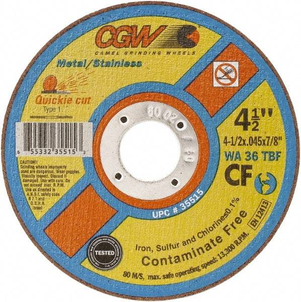 Camel Grinding Wheels - 7" 36 Grit Aluminum Oxide Cutoff Wheel - 1/16" Thick, 7/8" Arbor, 8,500 Max RPM - Benchmark Tooling