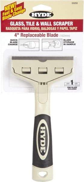 Hyde Tools - Stiff Carbon Steel 1-Edge Scraper - 4" Blade Width x 4" Blade Length, Plastic Handle - Benchmark Tooling