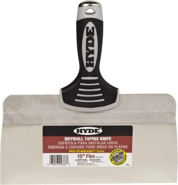 Hyde Tools - 10" Wide Spring Blade Stainless Steel Taping Knife - Flexible, Soft Grip Plastic Overmold Handle, 10-1/2" OAL - Benchmark Tooling