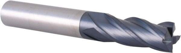 Accupro - 3/8", 1" LOC, 3/8" Shank Diam, 2-3/4" OAL, 4 Flute, Solid Carbide Square End Mill - Single End, TiAlN Finish, Spiral Flute, 30° Helix, Centercutting, Right Hand Cut, Right Hand Flute - Benchmark Tooling