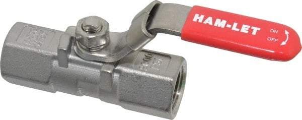 Ham-Let - 1/2" Pipe, FNPT x FNPT End Connections, Stainless Steel, Inline, Two Way Flow, Instrumentation Ball Valve - 2,000 psi WOG Rating, Locking Lever Handle, Reinforced PTFE Seal, Reinforced PTFE Seat - Benchmark Tooling