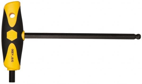 Wiha - 3/8" Hex, T-Handle Cushion Grip, Ball End Hex Key - 7-29/32" OAL, Inch System of Measurement - Benchmark Tooling