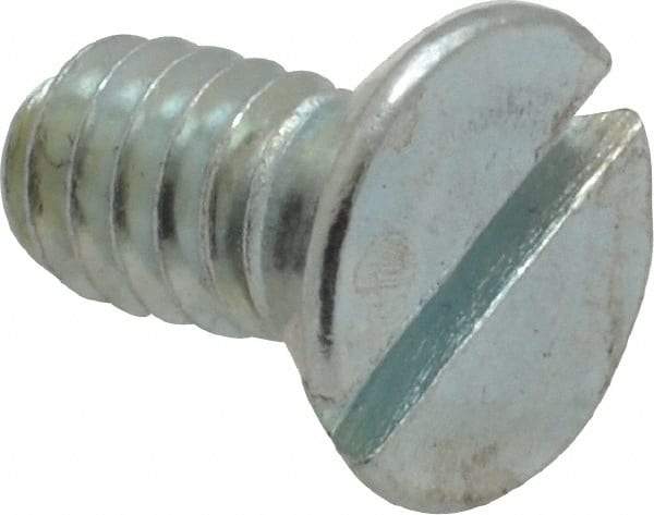 Value Collection - 1/4-20 UNC, 1/2" OAL Slotted Drive Machine Screw - Flat Head, Grade 2 Steel, Zinc-Plated Finish, Without Washer - Benchmark Tooling