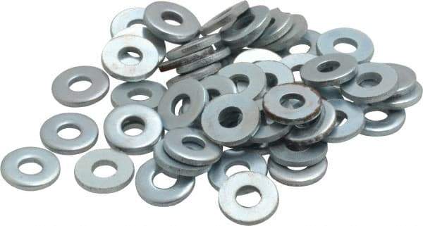 Value Collection - #6 Screw, Steel SAE Flat Washer - 5/32" ID x 3/8" OD, 0.036" Thick, Zinc-Plated Finish - Benchmark Tooling