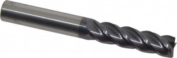 Accupro - 3/8", 1-3/8" LOC, 3/8" Shank Diam, 3" OAL, 4 Flute, Solid Carbide Square End Mill - Single End, AlTiN Finish, Spiral Flute, 40° Helix, Centercutting, Right Hand Cut, Right Hand Flute - Benchmark Tooling