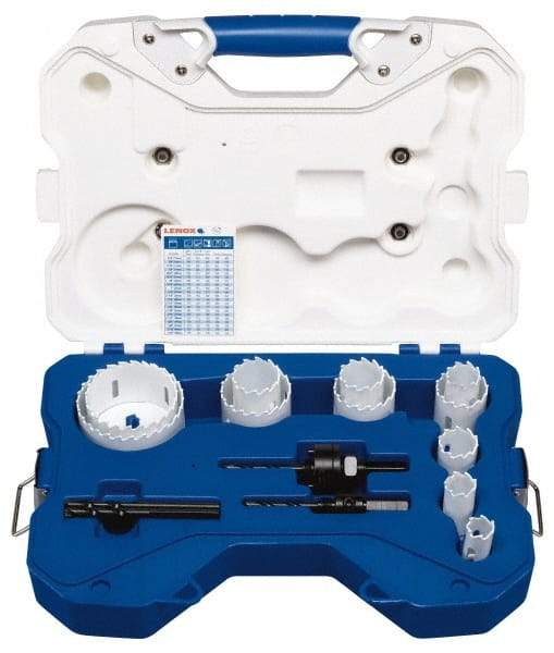 Lenox - 15 Piece, 3/4" to 3" Saw Diam, Contractor's Hole Saw Kit - Carbide-Tipped, Toothed Edge, Pilot Drill Model No. 123CT, Includes 11 Hole Saws - Benchmark Tooling