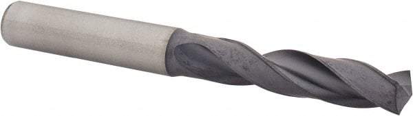 Kennametal - 8.99922mm 140° Spiral Flute Solid Carbide Screw Machine Drill Bit - Multilayer TiAlN Finish, Right Hand Cut, 47mm Flute Length, 89mm OAL, Standard Point, Straight Shank - Benchmark Tooling