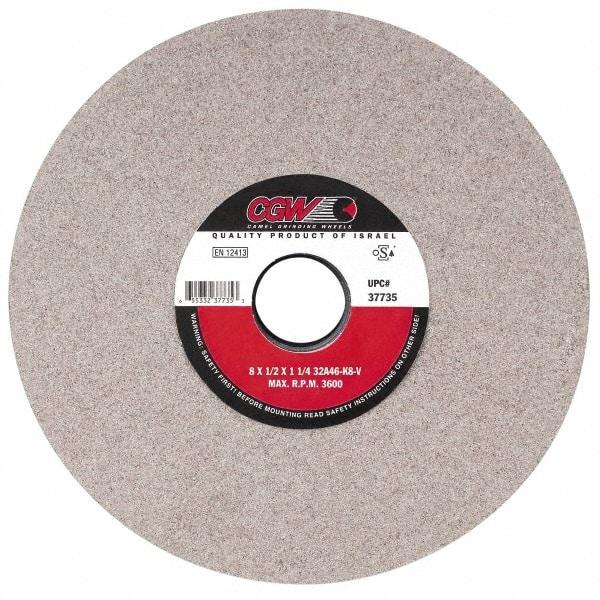 Camel Grinding Wheels - 14" Diam x 5" Hole x 1-1/2" Thick, H Hardness, 46 Grit Surface Grinding Wheel - Aluminum Oxide, Type 1, Coarse Grade, 1,910 Max RPM, Vitrified Bond, No Recess - Benchmark Tooling