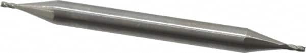 Hertel - 1/32", 1/16" LOC, 1/8" Shank Diam, 1-1/2" OAL, 4 Flute, Solid Carbide Square End Mill - Double End, Uncoated, Spiral Flute, 30° Helix, Centercutting, Right Hand Cut - Benchmark Tooling