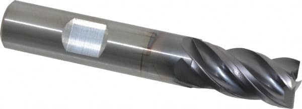 Kennametal - 1/2", 1" LOC, 1/2" Shank Diam, 3" OAL, 4 Flute, Solid Carbide Square End Mill - Single End, AlTiN Finish, Spiral Flute, 38° Helix, Centercutting, Right Hand Cut, Right Hand Flute, Series HPHV - Benchmark Tooling