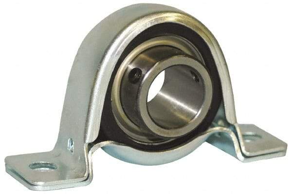 Browning - 3/4" ID, 4-1/4" OAL x 2-13/64" OAH Set Screw Locking Pillow Block - 1,444 Lb Static Cap, 2,611 Lb Dyn Cap, 3-3/8" Btw Mnt Hole Ctrs, 1-1/8" Base-to-Ctr Ht, Stamped Steel - Benchmark Tooling