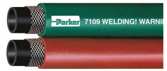 Parker - 3/8" Inside x 0.656" Outside Diam, Grade T Welding Hose - Green & Red, 25' Long, Twin Style, 200 psi Working Pressure - Benchmark Tooling