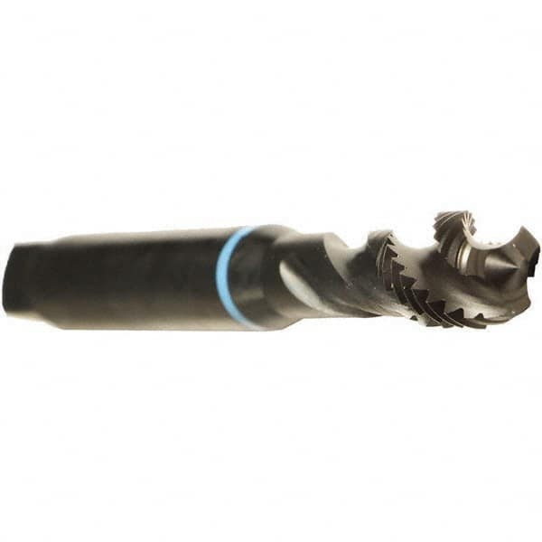 Emuge - M3.5x0.60 Metric 3 Flute 6H Modified Bottoming Spiral Flute Tap - Cobalt, Oxide Finish, 56mm OAL, Right Hand Flute, Right Hand Thread, Series Enorm - Exact Industrial Supply