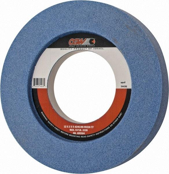 Camel Grinding Wheels - 12" Diam x 5" Hole x 2" Thick, H Hardness, 46 Grit Surface Grinding Wheel - Aluminum Oxide, Type 7, Coarse Grade, 2,228 Max RPM, Vitrified Bond, Two-Side Recess - Benchmark Tooling