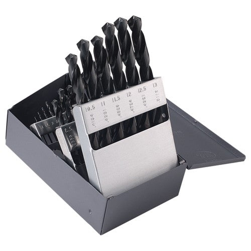 1mm-13mm RHS / RHC HSS 135 Degree Split Point Heavy Duty Jobber Length Drill Set - Steam Oxide - Exact Industrial Supply