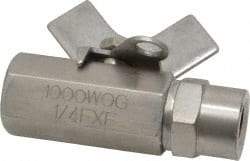 Midwest Control - 1/4" Pipe, Full Port, Stainless Steel Miniature Ball Valve - 2 Piece, Inline - Two Way Flow, FNPT x FNPT Ends, Butterfly Handle, 1,000 WOG, 150 WSP - Benchmark Tooling