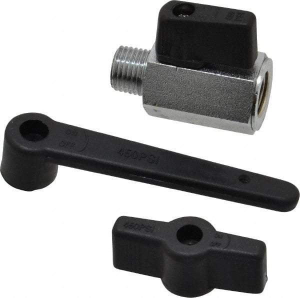 Midwest Control - 1/4" Pipe, Full Port, Brass Miniature Ball Valve - 1 Piece, Inline - Two Way Flow, MNPT x FNPT Ends, Wedge Handle, 450 WOG - Benchmark Tooling