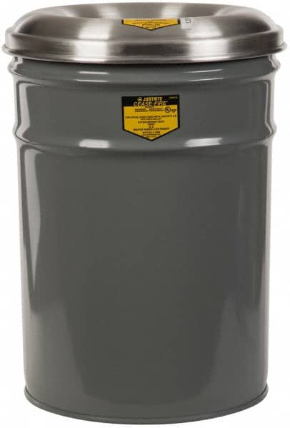 Justrite - 6 Gallon Complete Unit Fire Resistant Steel Drum and Aluminum Head - 12-1/8 Inch Outside Diameter, 5 Inch Opening Diameter, 16-3/4 Inch High, FM and UL Standards - Benchmark Tooling