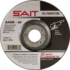 Sait - 46 Grit, 7" Wheel Diam, 1/4" Wheel Thickness, 7/8" Arbor Hole, Type 27 Depressed Center Wheel - Aluminum Oxide, Resinoid Bond, N Hardness, 8,500 Max RPM, Compatible with Angle Grinder - Benchmark Tooling