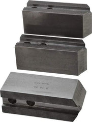 H & R Manufacturing - 1.5mm x 60° Serrated Attachment, Square Soft Lathe Chuck Jaw - 3 Jaws, Steel, 1.181" Btw Mount Hole Ctrs, 5" Long x 1-3/4" Wide x 2" High, 0.63" Groove, 12mm Fastener - Benchmark Tooling