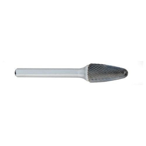 SG-1 -6mm × 16mm LOC × 6mm Shank × 50mm OAL Pointed Tree Carbide Medium Right Hand Spiral Burr - Benchmark Tooling