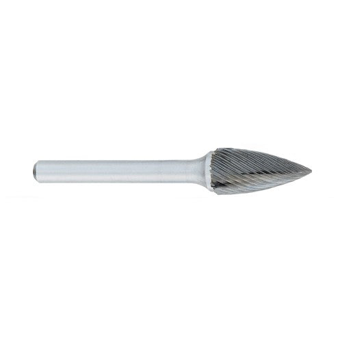 SG-3 -9mm × 19mm LOC × 6mm Shank × 50mm OAL Pointed Tree Carbide Medium Right Hand Spiral Burr - Benchmark Tooling