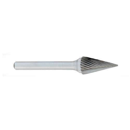 SM-2 -1/4 × 3/4 LOC × 1/4 Shank × 2 OAL Pointed Tree Carbide Medium Right Hand Spiral Burr - Benchmark Tooling