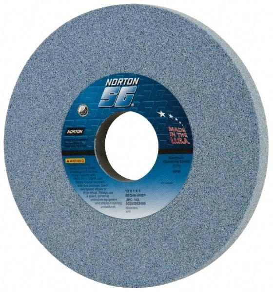 Norton - 12" Diam x 3" Hole x 1" Thick, H Hardness, 46 Grit Surface Grinding Wheel - Ceramic, Type 1, Coarse Grade, 2,070 Max RPM, Vitrified Bond, No Recess - Benchmark Tooling