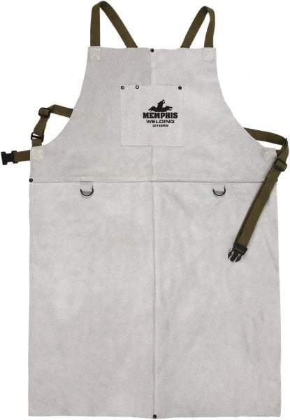 MCR Safety - 24 x 36" Flame Resistant/Retardant & Welding Bib Apron - Leather, 29 oz Material, Gray, 1 Pocket - Benchmark Tooling