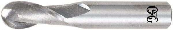 OSG - 15/32" Diam, 1" LOC, 2 Flute Solid Carbide Ball End Mill - TiAlN Finish, Single End, 3" OAL, 1/2" Shank Diam, Spiral Flute - Benchmark Tooling