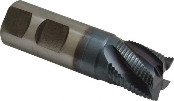 Hertel - 1" Diam, Fine Pitch, 1" LOC, 5 Flute Cobalt Roughing Square End Mill - TiCN Finish, 3-1/2" OAL, 1" Shank Diam, Single End, Centercutting, 30° Helix - Benchmark Tooling