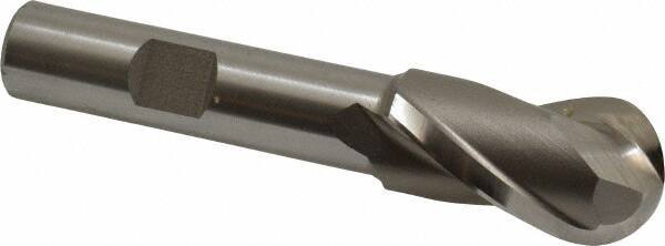Hertel - 3/4" Diam, 1-5/16" LOC, 2 Flute High Speed Steel Ball End Mill - Uncoated, Single End, 3-5/16" OAL, 1/2" Shank Diam, Spiral Flute - Benchmark Tooling