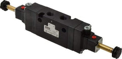 Parker - 1/4" NPT Port, Double Solenoid, 3 Position Valveless Coil, Aluminum Solenoid Valve - Center Exhaust Open, 145 Max PSI, Buna-N Seal - Benchmark Tooling