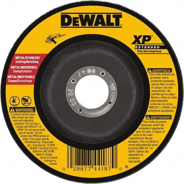 DeWALT - 24 Grit, 9" Wheel Diam, 3/32" Wheel Thickness, Type 27 Depressed Center Wheel - Zirconia Alumina, Resinoid Bond, 6,600 Max RPM - Benchmark Tooling