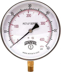 Winters - 4-1/2" Dial, 1/4 Thread, 0-60 Scale Range, Pressure Gauge - Lower Connection Mount, Accurate to 0.01% of Scale - Benchmark Tooling